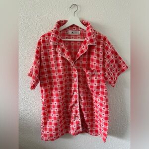 Red heart gingham pajama set, size XL.